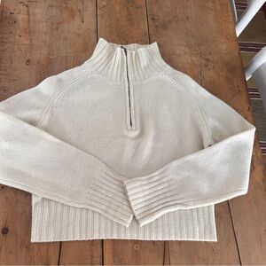 Rosanna 100% Lambswool Cream Half-Zip, Cropped Turtleneck Sweater like new sz L